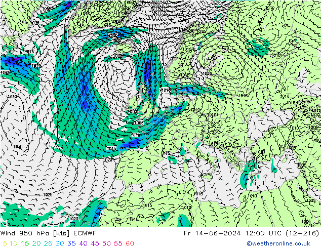 Wind 950 hPa ECMWF Fr 14.06.2024 12 UTC