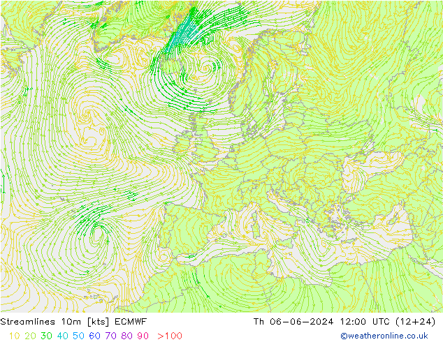 Linha de corrente 10m ECMWF Qui 06.06.2024 12 UTC