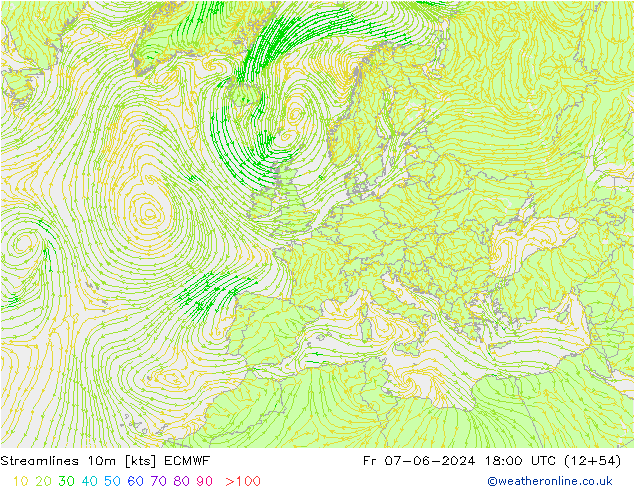 Linha de corrente 10m ECMWF Sex 07.06.2024 18 UTC