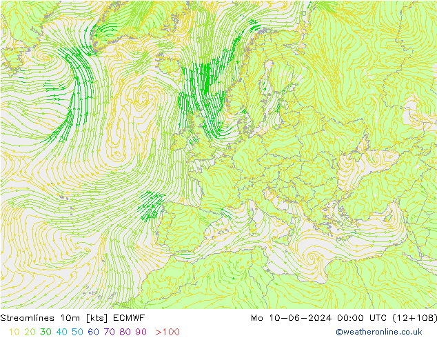 Stromlinien 10m ECMWF Mo 10.06.2024 00 UTC