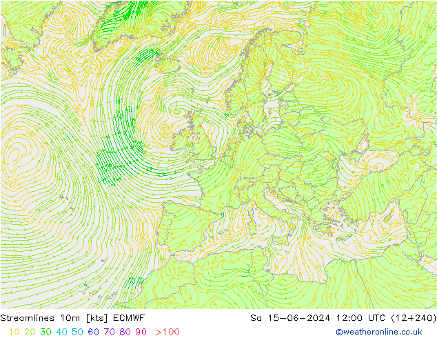 Stromlinien 10m ECMWF Sa 15.06.2024 12 UTC