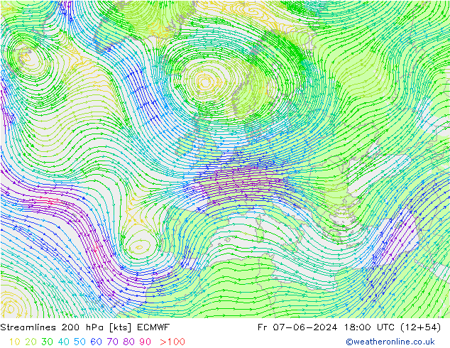 Linea di flusso 200 hPa ECMWF ven 07.06.2024 18 UTC