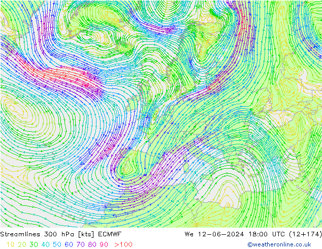 ветер 300 гПа ECMWF ср 12.06.2024 18 UTC