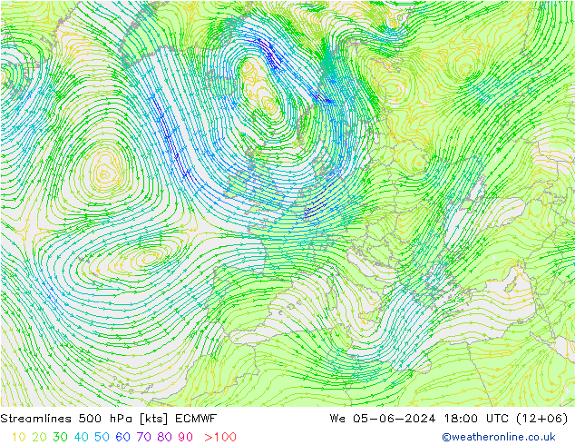 Streamlines 500 hPa ECMWF We 05.06.2024 18 UTC