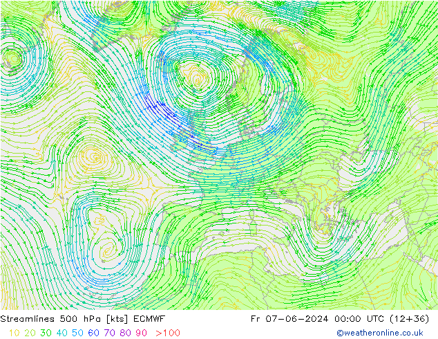 ветер 500 гПа ECMWF пт 07.06.2024 00 UTC