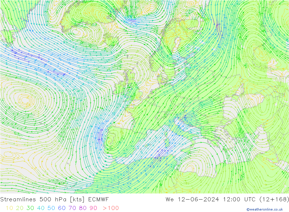 ветер 500 гПа ECMWF ср 12.06.2024 12 UTC