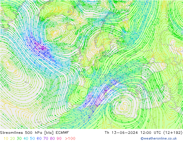 Streamlines 500 hPa ECMWF Th 13.06.2024 12 UTC