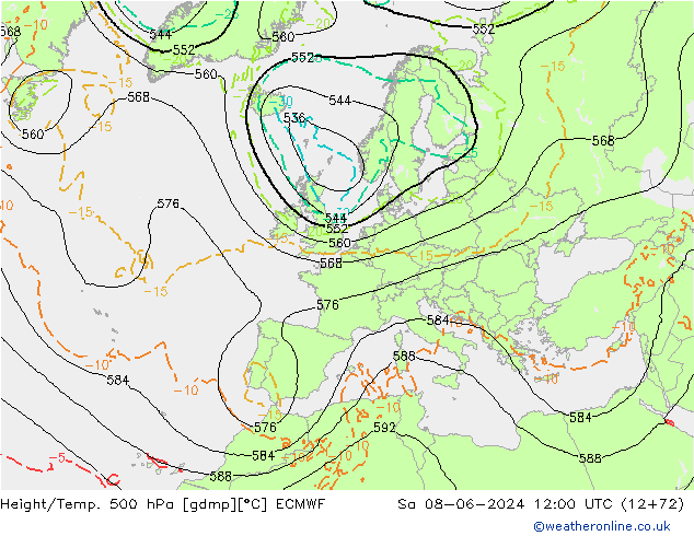 Z500/Rain (+SLP)/Z850 ECMWF So 08.06.2024 12 UTC