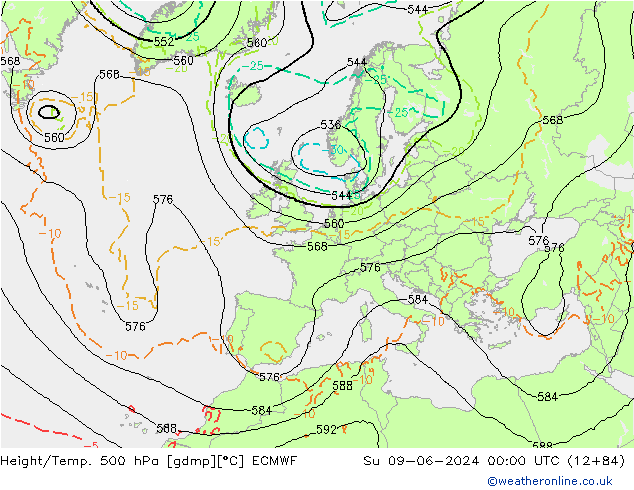 Z500/Rain (+SLP)/Z850 ECMWF dim 09.06.2024 00 UTC