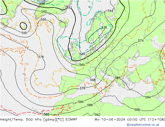 Z500/Rain (+SLP)/Z850 ECMWF Seg 10.06.2024 00 UTC