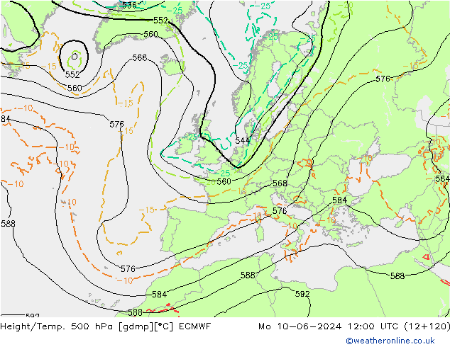 Z500/Rain (+SLP)/Z850 ECMWF Mo 10.06.2024 12 UTC