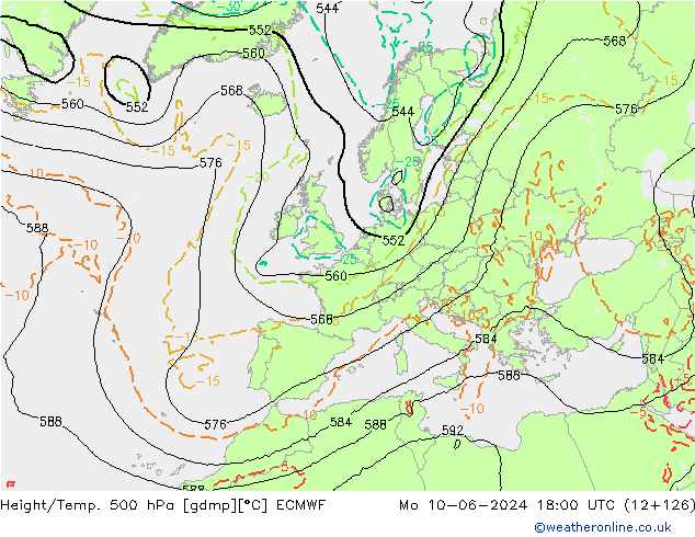 Z500/Rain (+SLP)/Z850 ECMWF lun 10.06.2024 18 UTC