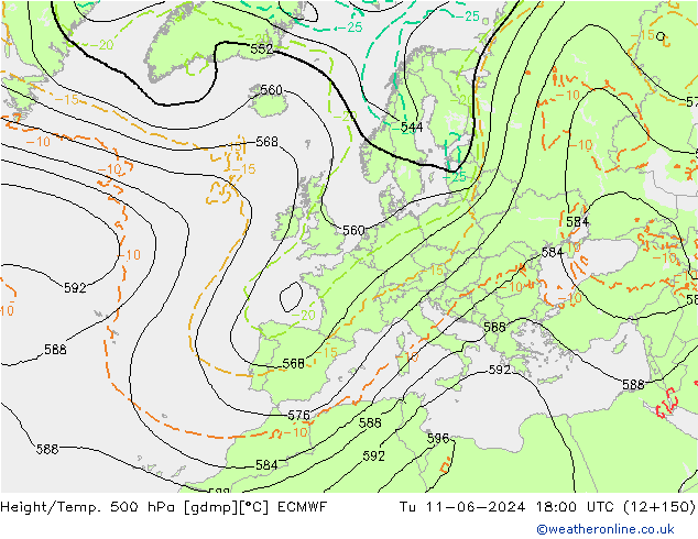 Z500/Yağmur (+YB)/Z850 ECMWF Sa 11.06.2024 18 UTC