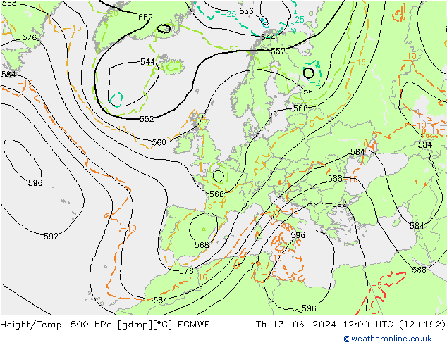 Z500/Rain (+SLP)/Z850 ECMWF Th 13.06.2024 12 UTC