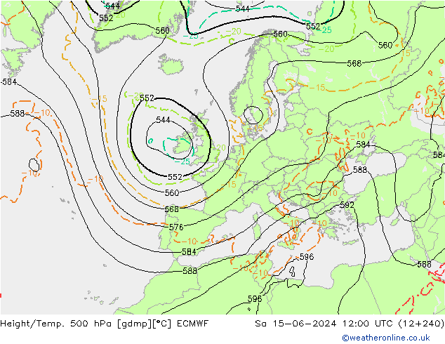 Height/Temp. 500 hPa ECMWF Sa 15.06.2024 12 UTC