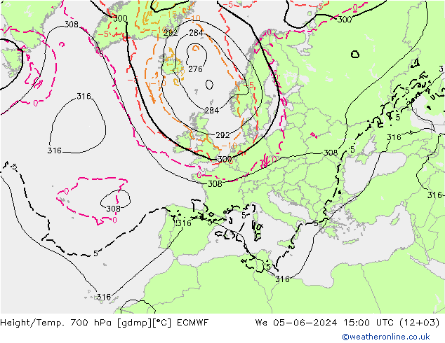 Height/Temp. 700 hPa ECMWF We 05.06.2024 15 UTC