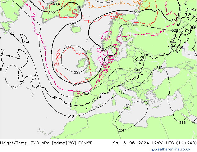 Geop./Temp. 700 hPa ECMWF sáb 15.06.2024 12 UTC