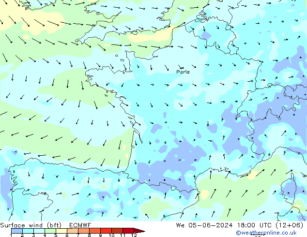 Surface wind (bft) ECMWF We 05.06.2024 18 UTC