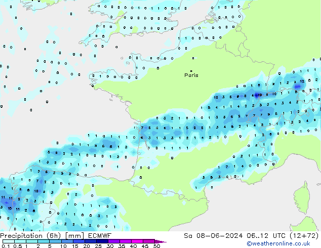 Z500/Yağmur (+YB)/Z850 ECMWF Cts 08.06.2024 12 UTC