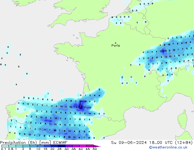 Z500/Rain (+SLP)/Z850 ECMWF Su 09.06.2024 00 UTC