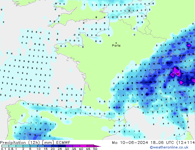 opad (12h) ECMWF pon. 10.06.2024 06 UTC