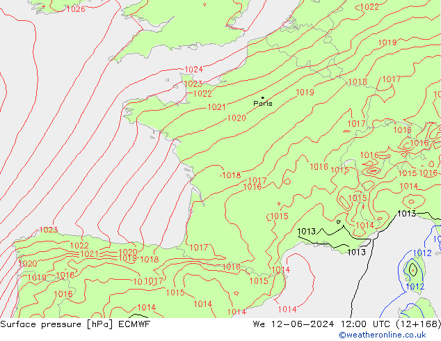 Luchtdruk (Grond) ECMWF wo 12.06.2024 12 UTC