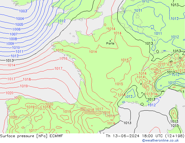 Luchtdruk (Grond) ECMWF do 13.06.2024 18 UTC