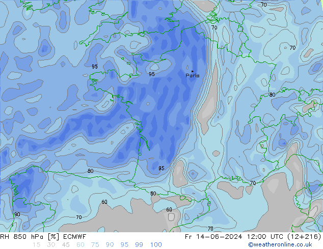 RH 850 hPa ECMWF  14.06.2024 12 UTC