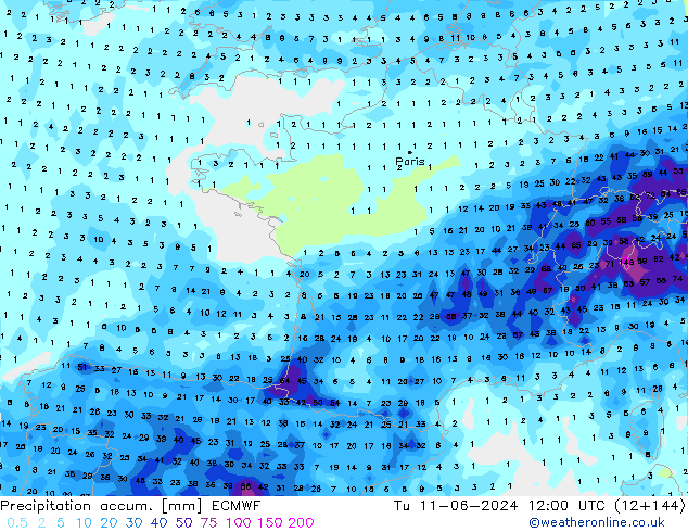 Nied. akkumuliert ECMWF Di 11.06.2024 12 UTC