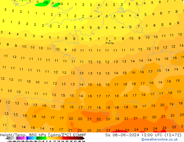 Z500/Yağmur (+YB)/Z850 ECMWF Cts 08.06.2024 12 UTC