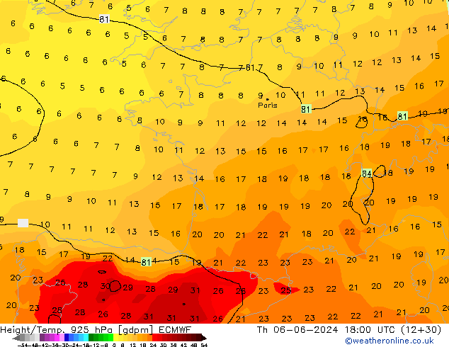 Height/Temp. 925 hPa ECMWF Do 06.06.2024 18 UTC