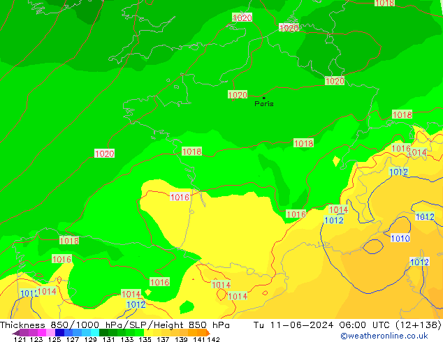 Thck 850-1000 hPa ECMWF Tu 11.06.2024 06 UTC