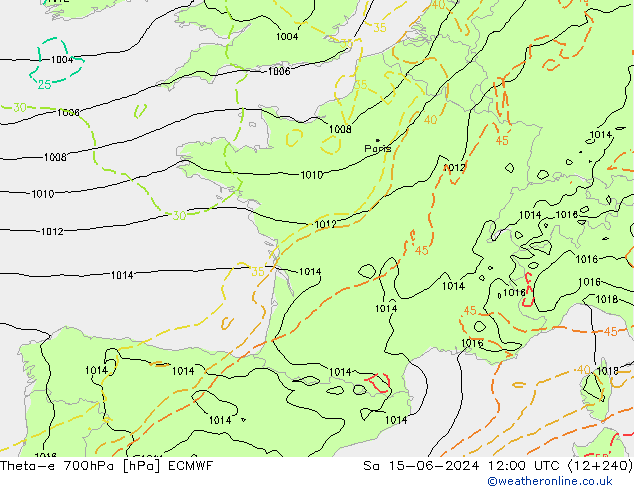 Theta-e 700hPa ECMWF sam 15.06.2024 12 UTC