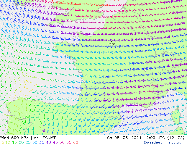 Wind 500 hPa ECMWF So 08.06.2024 12 UTC