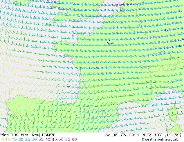 Wind 700 hPa ECMWF Sa 08.06.2024 00 UTC