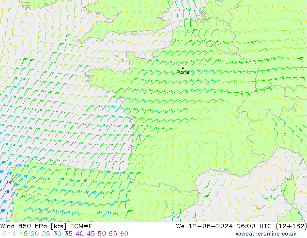 wiatr 850 hPa ECMWF śro. 12.06.2024 06 UTC