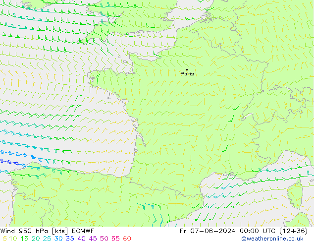 Wind 950 hPa ECMWF Pá 07.06.2024 00 UTC