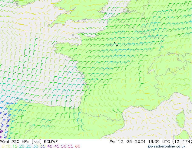 Wind 950 hPa ECMWF wo 12.06.2024 18 UTC