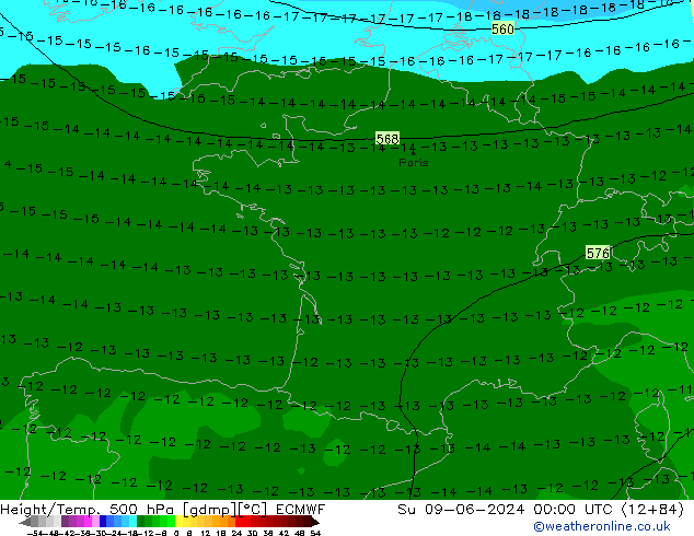 Z500/Rain (+SLP)/Z850 ECMWF Su 09.06.2024 00 UTC