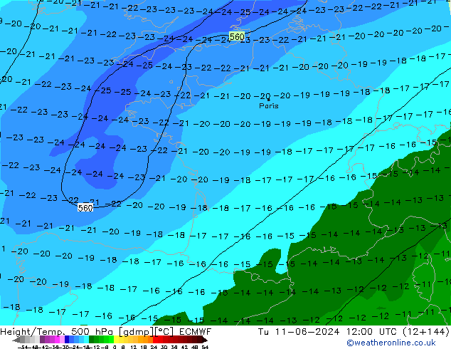 Z500/Rain (+SLP)/Z850 ECMWF Tu 11.06.2024 12 UTC