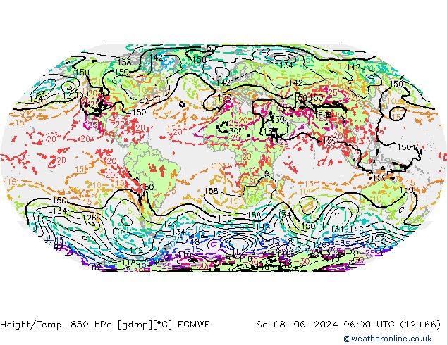 Geop./Temp. 850 hPa ECMWF sáb 08.06.2024 06 UTC