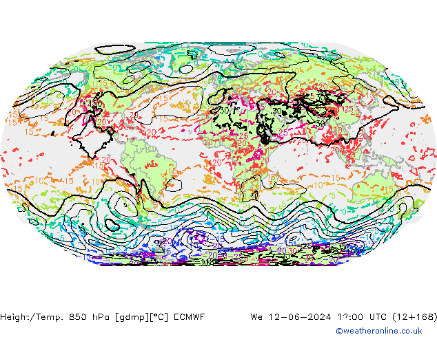 Height/Temp. 850 hPa ECMWF śro. 12.06.2024 12 UTC