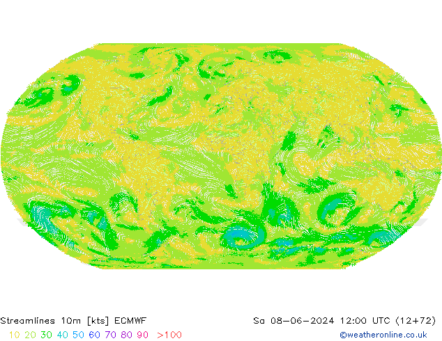 Streamlines 10m ECMWF So 08.06.2024 12 UTC