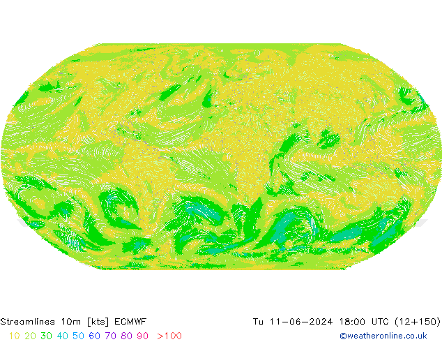 Streamlines 10m ECMWF Tu 11.06.2024 18 UTC