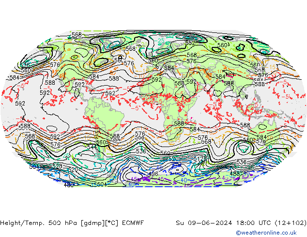 Z500/Rain (+SLP)/Z850 ECMWF Su 09.06.2024 18 UTC