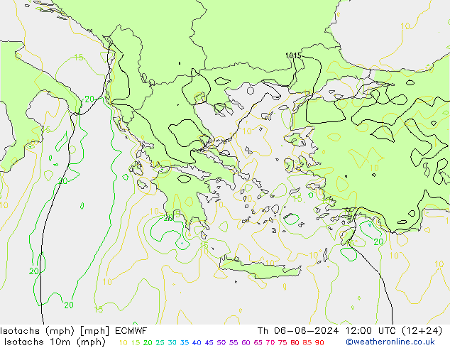 Isotachs (mph) ECMWF jeu 06.06.2024 12 UTC