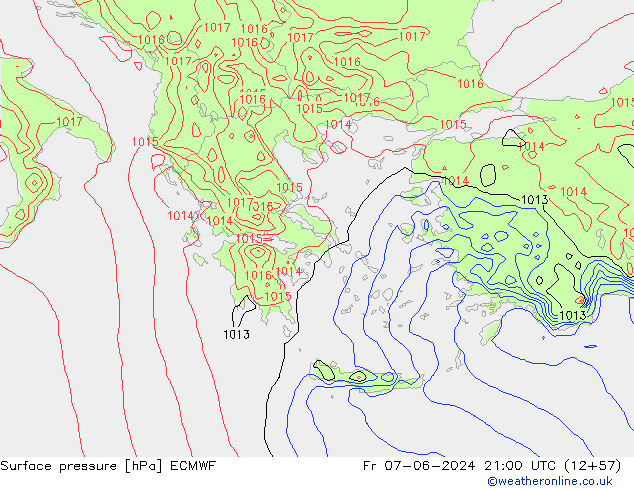 Luchtdruk (Grond) ECMWF vr 07.06.2024 21 UTC