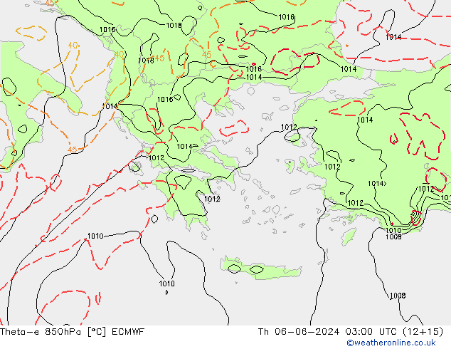 Theta-e 850hPa ECMWF czw. 06.06.2024 03 UTC