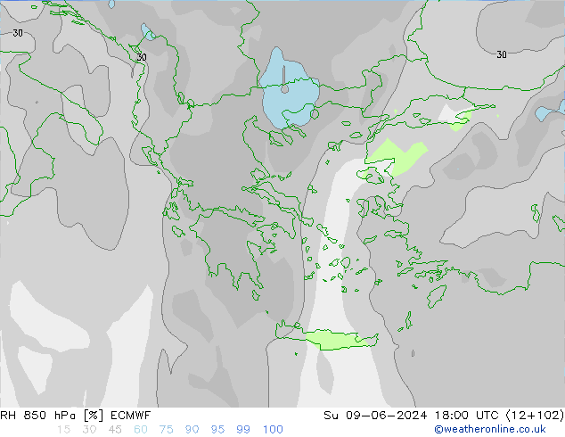 RH 850 hPa ECMWF Su 09.06.2024 18 UTC