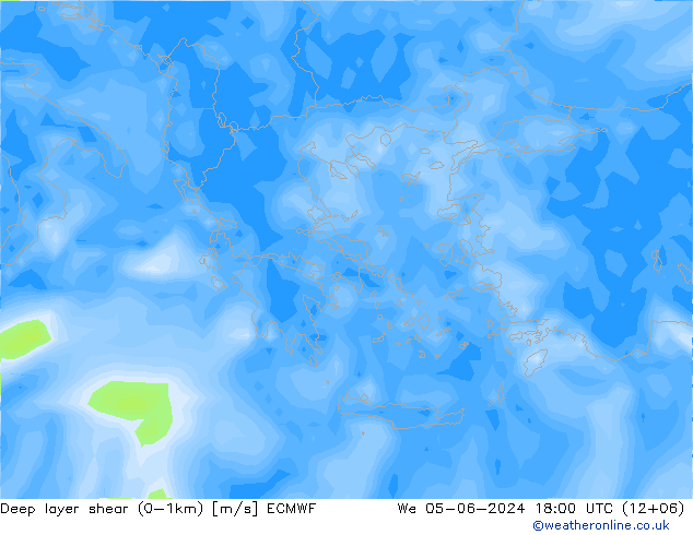 Deep layer shear (0-1km) ECMWF ср 05.06.2024 18 UTC